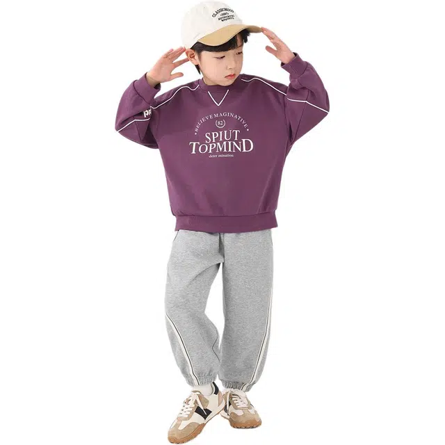 左西 拼色条纹修身束脚透气中腰休闲裤 儿童款 黑色