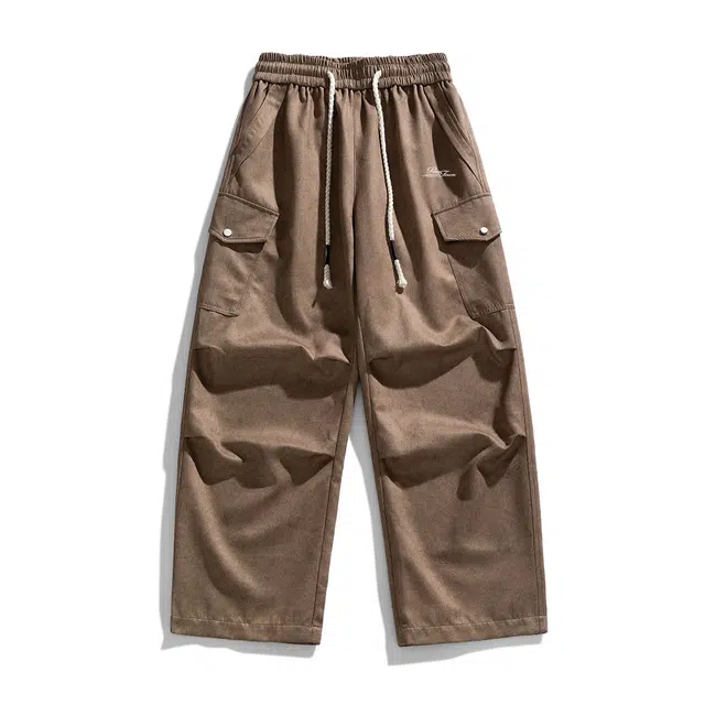 黑恐龙 美式高街潮流字母印花纯色中腰系带简约直筒垂感时尚百搭舒适宽松山系户外运动日常通勤长裤休闲裤 男女同款