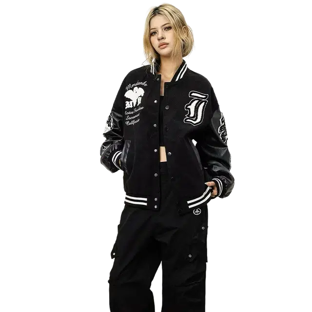 一碗士多 美式复古高街小众百搭时尚个性街头风刺绣宽松舒适氛围感痞帅日常通勤户外骑车棒球服夹克 男女同款