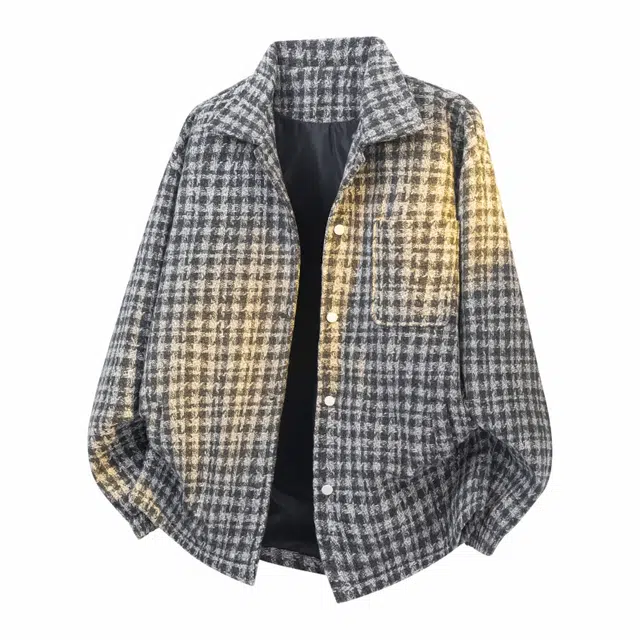 左岸 青少年港风潮流百搭春秋开衫上衣休闲宽松舒适加厚格子衬衣潮牌翻领衬衫外套夹克 男款