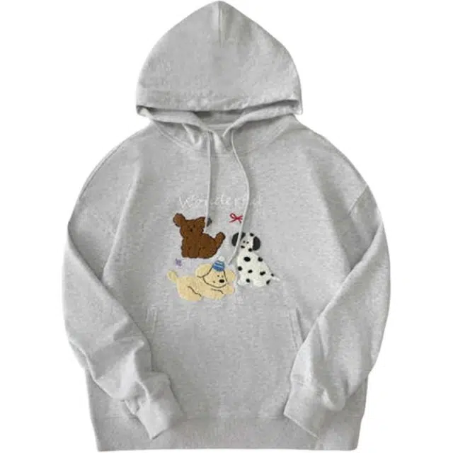 丝絮丝绸 秋季日系慵懒百搭套头连帽卡通宽松上衣卫衣 女款