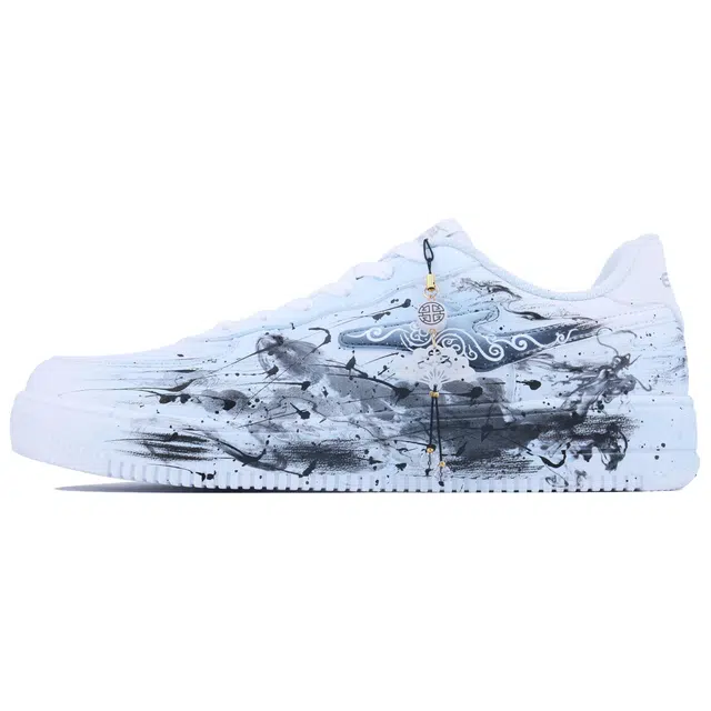 【定制球鞋】鸿星尔克 空军一号 泼墨涂鸦 渐变晕染 经典百搭 复古潮流 文艺优雅 耐磨透气 低帮 板鞋 男款 白蓝黑