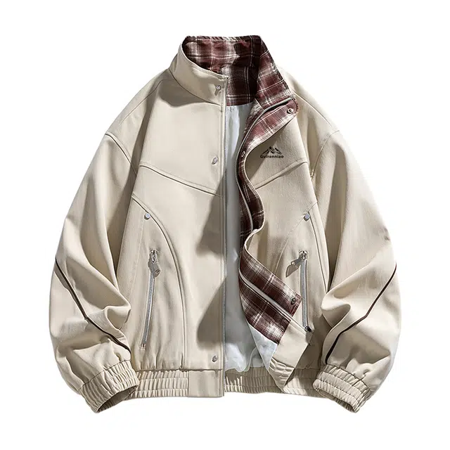 贵人鸟 纯色美式复古设计感潮流拼接立领宽松外套休闲百搭夹克 男款