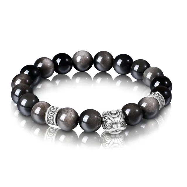 【狮来运转】 央创时尚 中国黄金 国潮醒狮新中式招财时尚大气 情人限定复古百搭串珠精美礼盒#好运天然 黑曜石 手串 男女同款情侣款