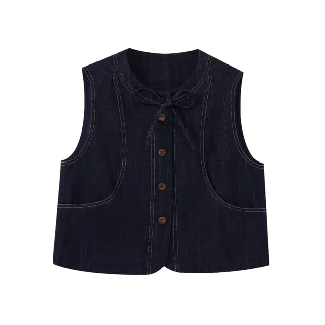 柳絮自制 圆领舒适纽扣马甲 女款