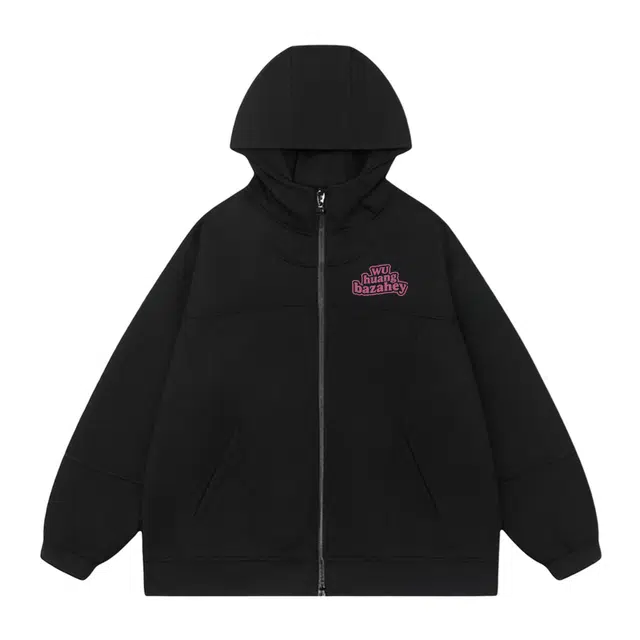 吾皇猫 学院风复古简约百搭字母印花基础款连帽外套上衣舒适透气休闲宽松无性别穿搭长袖开衫卫衣 男女同款