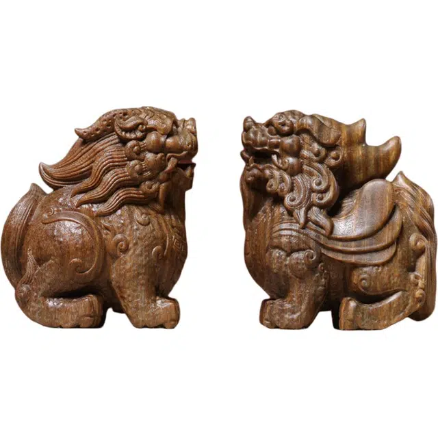 得笙陌 木雕一貔一貅文玩手把件创意盘玩吉祥物桌面装饰品 绿檀 摆件 男女同款情侣款