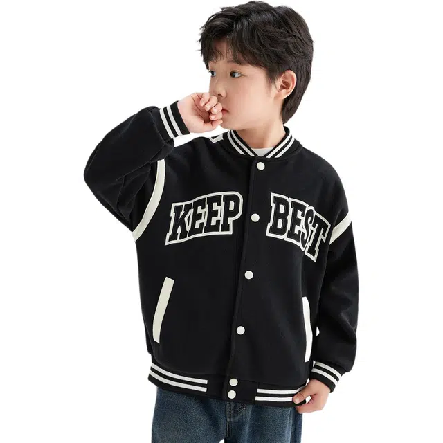 左西棒球服 布丁系列 学院风柔软透气字母 黑色 中小童