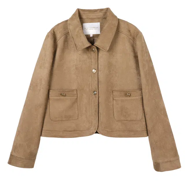 花栗鼠小姐 纯色翻领短款皮衣 女款