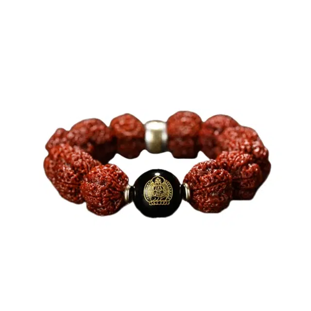 宣华意 【收藏级】新中式复古高端文玩佛珠 本命佛 爆肉包浆玉化龙纹 招财转运#好运 单圈 金刚菩提 手串 男女同款情侣款