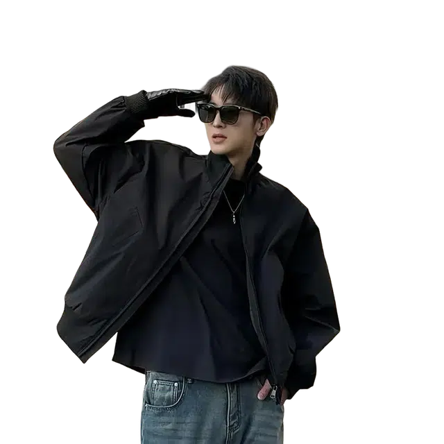 一碗士多 美式高街小众百搭纯色简约街头痞帅高级感宽松防风保暖日常通勤户外运动登山立领飞行员夹克 男女同款