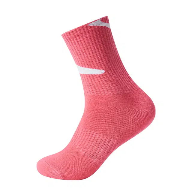 鸿星尔克 纯色简约时尚运动跑步透气百搭高筒袜 男款 爆炸粉正白
