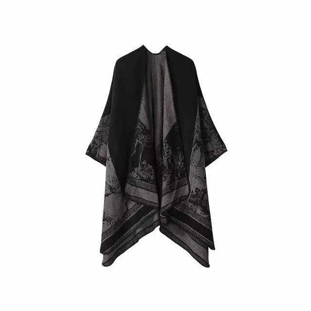 北极绒 潮流小众复古双面印花高级开叉旅游空调房 涤纶 披肩 女款