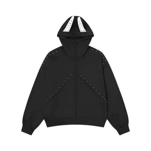 颂希尔 美式复古柳钉拼接杜宾犬连帽春秋季潮牌高街重磅设计感潮流痞帅宽松百搭开衫外套卫衣 男女同款