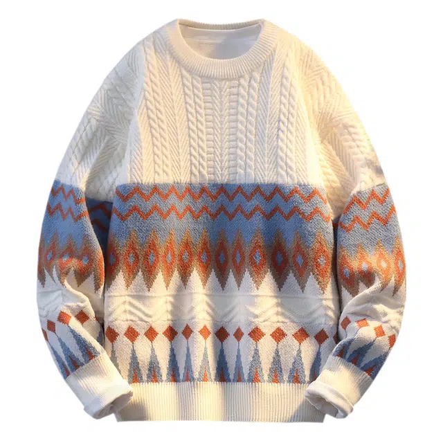 百胜狐 百胜狐男复古拼接渐变扎染打底衫秋冬软糯慵懒冬季加绒保暖毛线衣针织衫 男款