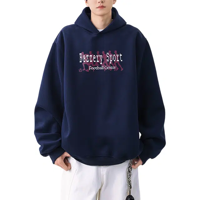 冈哉 美式学院风个性印花连帽上衣纯色简约落肩袖时尚舒适百搭休闲宽松长袖卫衣 男女同款