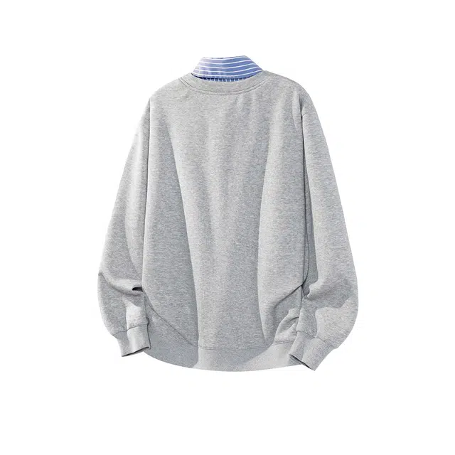 哲源 美式复古学院风长袖简约纯色拼接假两件条纹翻领设计感男款春秋外套潮牌百搭宽松舒适日常通勤时尚痞帅休闲卫衣 男女同款