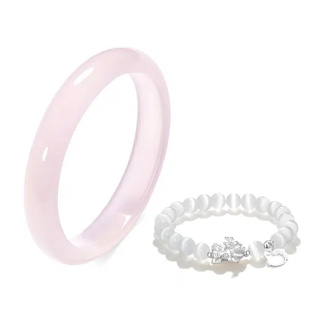 【女友柒夕限定周年礼盒&999银招财猫】 琉堇 一步一响金钱进袋国风汉服旗袍水润显白贵妃镯 星光粉正圈平安镯#好运 琉璃 手镯 女款