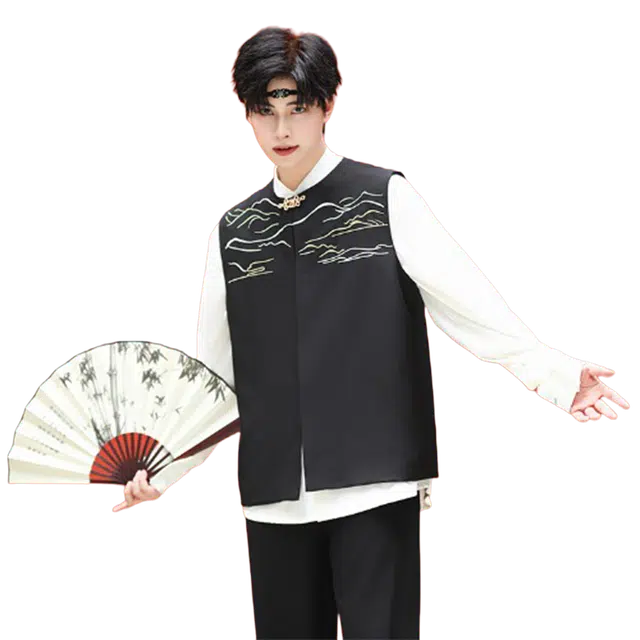 一碗士多 新中式复古刺绣设计隐藏金属扣宽松舒适小众百搭日常通勤户外活动高级感马甲 男女同款