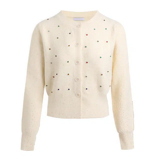 花蔓色 秋冬温柔慵懒风圆领钉珠开衫半身裙两件套女舒适透气设计针织衫 女款