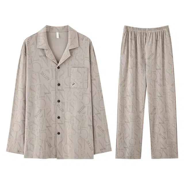 向薇 春夏秋冬季纯棉长袖长裤翻领开衫青少年男士可外穿家居服睡衣套装 男款