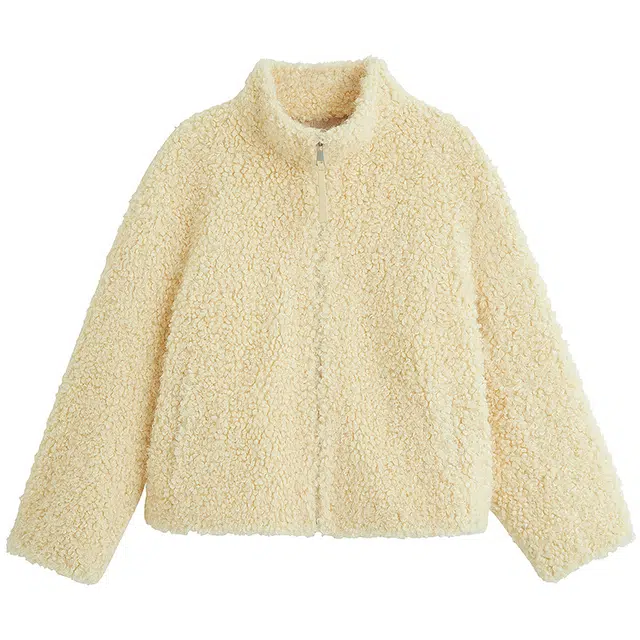 茵曼 厚外套宝藏显瘦韩系穿搭潮流百搭平价厚实宽松时尚质感小个子氛围抓绒内胆皮毛一体羊羔绒麂皮立领软糯毛茸茸上衣绒感外套 女款