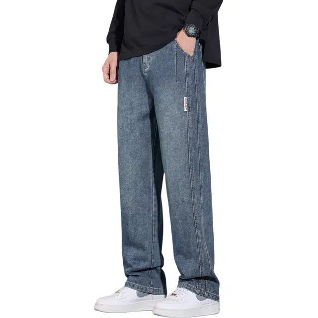 瑞梵帝斯 美式复古高街水洗做旧宽松潮流百搭直筒个性设计中腰显高显瘦秋季日常通勤青春流行情侣休闲裤男生牛仔裤 男款
