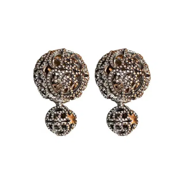 澜耀 黑色双面气质 小众时尚独特高级感轻奢夸张耳饰 合金 耳环 女款