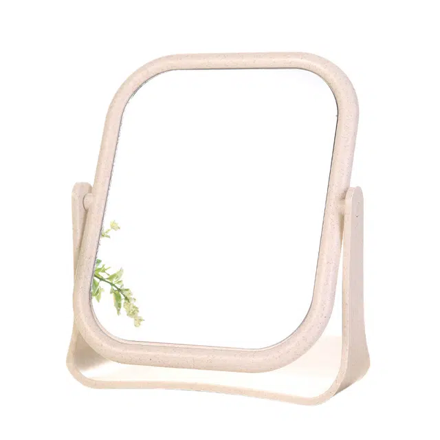 格安诺台式双面麦秆化妆镜网红少女心镜子桌面家用可立宿舍学生梳妆镜高清镜面 立式镜