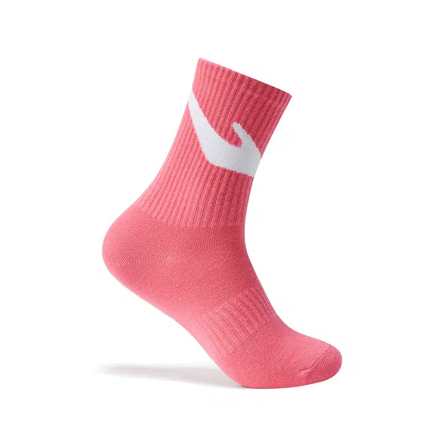 鸿星尔克 纯色简约时尚运动跑步透气百搭高筒袜 男款 爆炸粉正白
