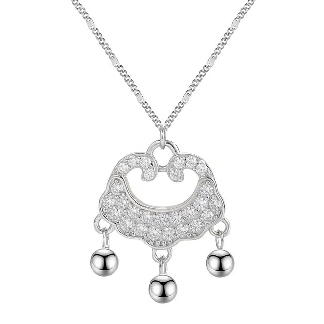 【平安锁】 艾卡拉 吉祥好运福气女友闺蜜国风设计 银 项链 男女同款情侣款