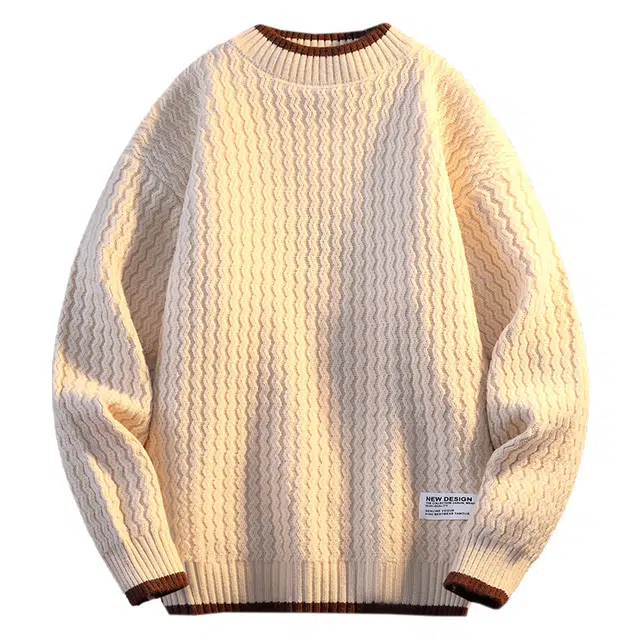 百胜狐 百胜狐秋冬慵懒风波浪纹男潮牌学生半高领加厚保暖假两件线衣针织衫 男款