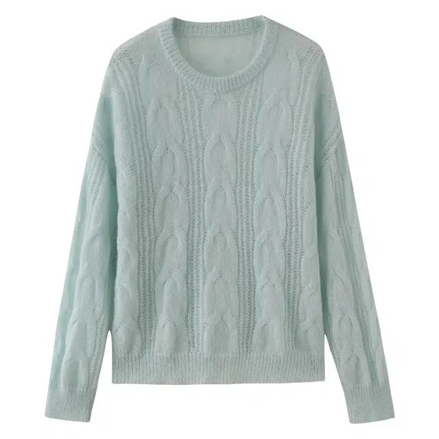 花栗鼠小姐 纯色简约基础款镂空上衣时尚潮流百搭氛围感约会日常通勤软糯亲肤宽松休闲透气保暖打底圆领套头长袖针织衫 女款