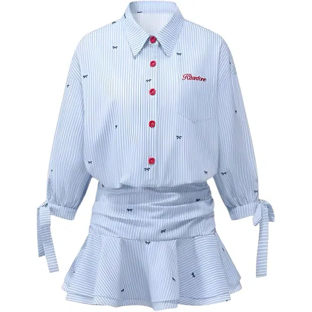 苏九儿 甜美穿搭条纹衬衫长袖连衣裙 女款