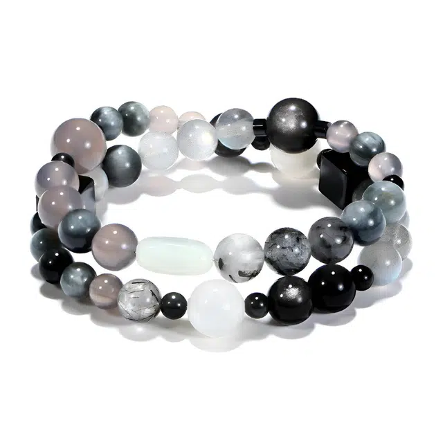 【银曜石月光手链】 普陀山文创 新中式显白气质高级感时来运转招财纳福转运珠国潮八方来财事业顺利百搭双圈串珠#好运 黑曜石 手串 女款