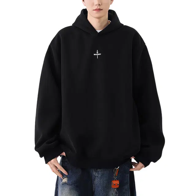 冈哉 美式学院风背面个性印花图案上衣简约纯色基础款宽松休闲时尚潮流舒适百搭卫衣 男女同款