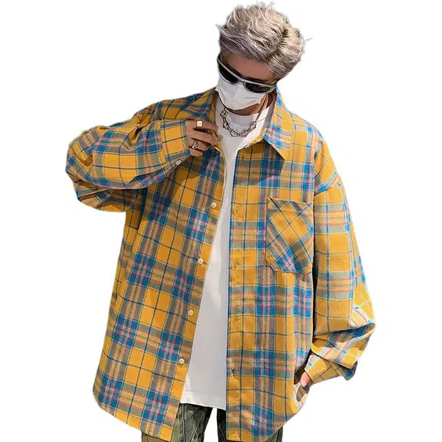 布客行 美式复古格子外套长袖衬衫套装 男女同款