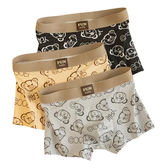 潞优野 轻盈高端品质纯棉四角裤潮流小熊印花男短裤卡通可爱秋季平角内裤 男款