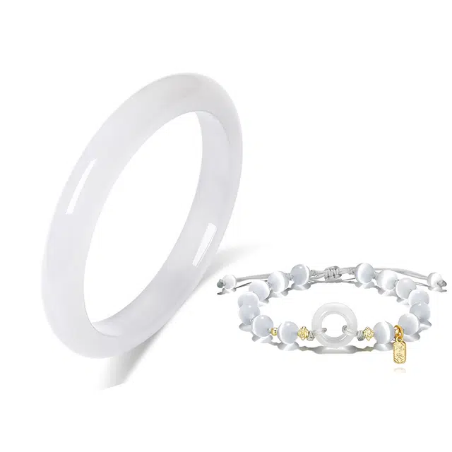 【精选高品质】 岁月静好 白月光套装叠戴一步一响新中式国潮复古古色显白 温柔气质 精致优雅大气 百搭#好运 玻璃猫眼 手镯 男女同款情侣款
