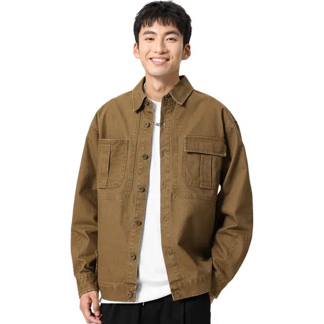 米素力 宽松秋季潮流纯色落肩袖休闲夹克 男女同款