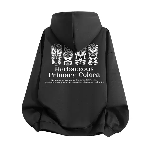 草本初色 美式复古潮流彩绳装饰品牌趣味青铜文物无色印花落肩松紧秋冬季保暖少年感休闲时尚户外百搭舒适日常通勤连帽套头衫卫衣 男女同款