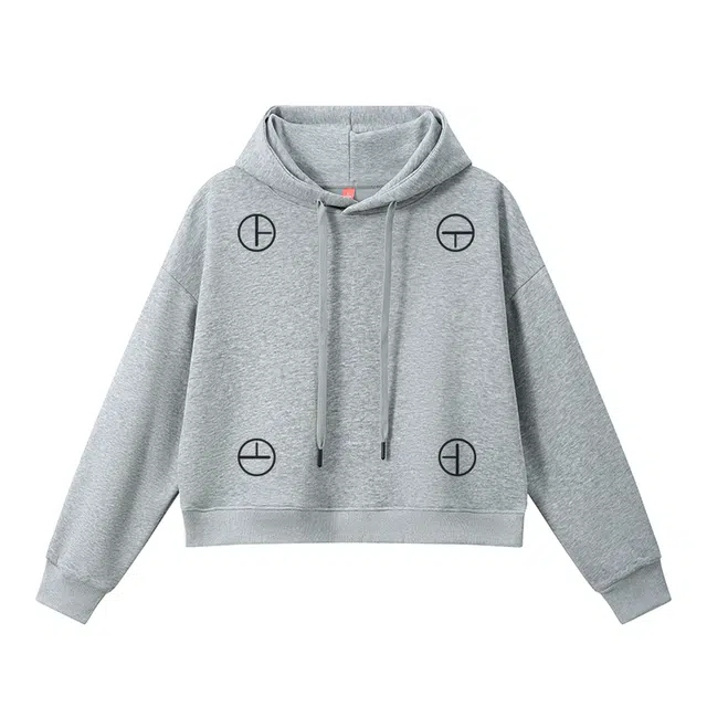 欧迪芬 美式复古高街创意几何图案短款连帽上衣爆款小个子春秋薄款外套长袖卫衣 女款