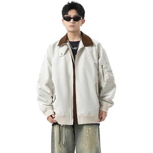佐菲利 美式复古拉链口袋设计飞行休闲宽松痞帅工装夹克 男女同款