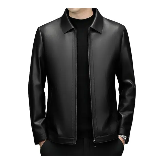 太子龍 高端春秋装翻领真皮中老年行政商务休闲绵羊皮皮衣 男款