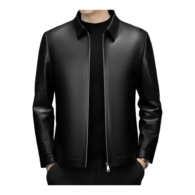 太子龍 高端品牌春秋装翻领真皮中老年行政商务休闲绵羊皮皮衣 男款