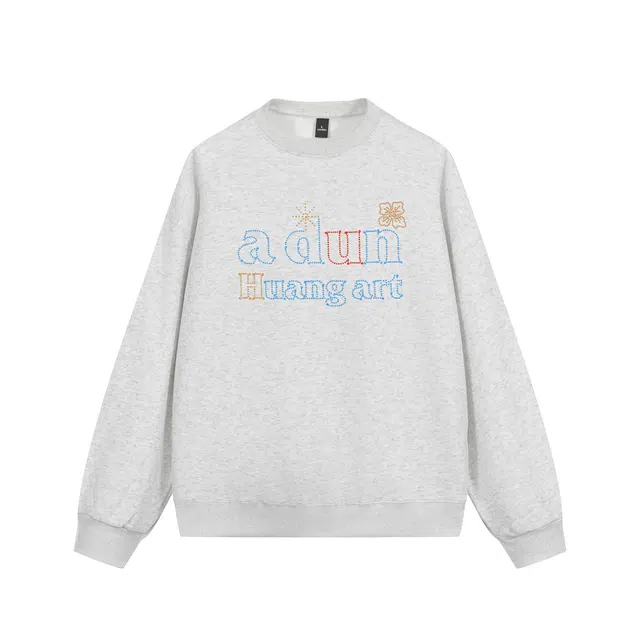 敦煌博物馆 美式复古烫钻设计感闪闪彩色字母花卉印花圆领套头落肩长袖亲肤舒适保暖春秋百搭运动休闲卫衣 男女同款