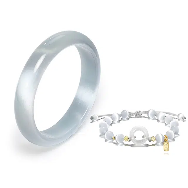 【精选高品质】冰蓝贵妃镯繁花似锦套装叠戴一步一响白月光古典素圈新中式恋爱磁场 岁月静好 #好运 玻璃猫眼 手镯 男女同款情侣款