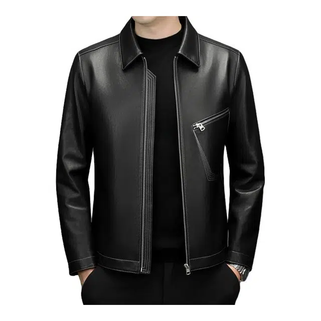 太子龍 高档品牌男装绵羊皮真皮设计感秋冬季翻领休闲皮衣 男款