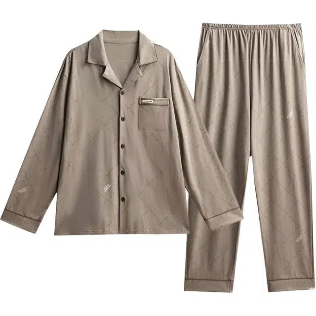 潞优野 轻奢高级感舒适纯棉长袖休闲加大码家居服春秋款睡衣套装 男款