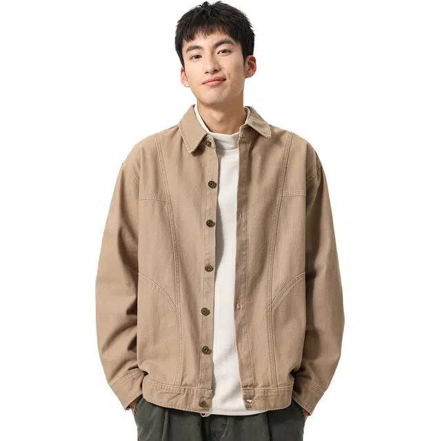 米素力 竹节纹衬衫式秋季落肩袖宽松型休闲风夹克 男女同款